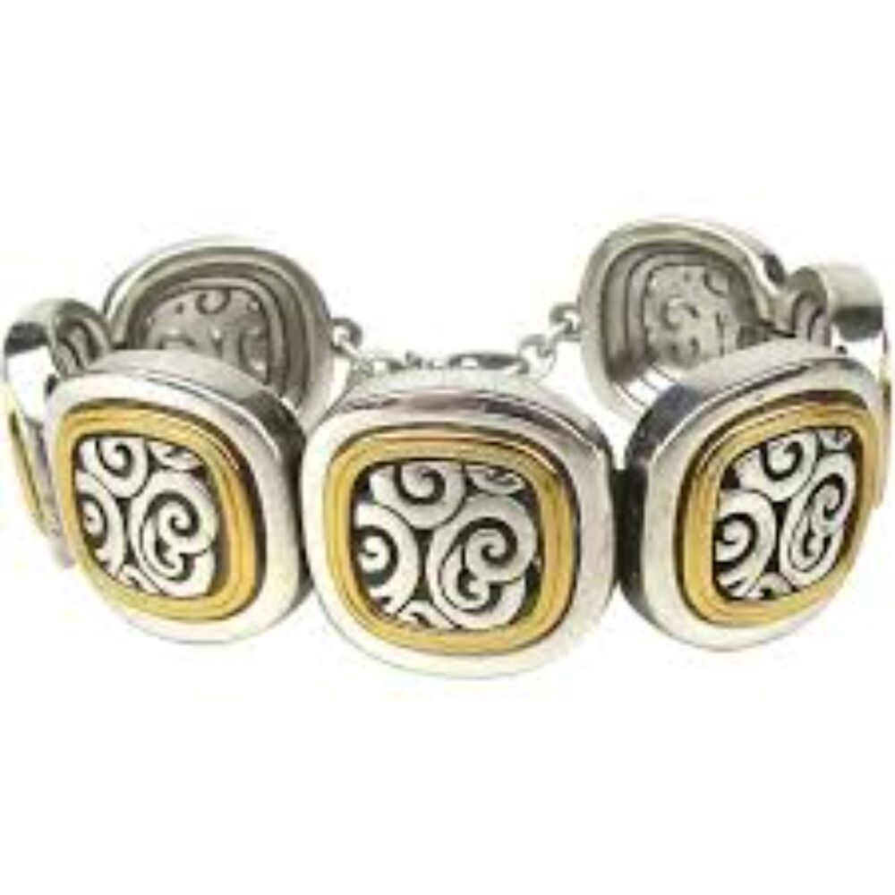 VTG Brighton Spin Master Two Tone Scroll Enamel Panel Charm Link Bracelet